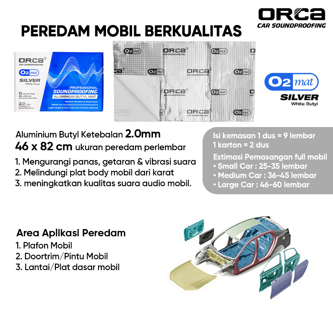 Peredam ORCA O2 Mat Aluminium Butyl Rubber Silver 2.0MM - Gambar 4