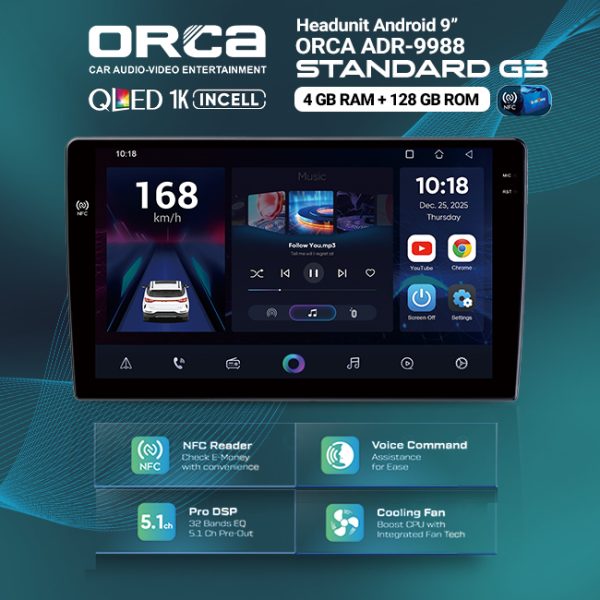 Head Unit Android ORCA NFC Standard G3 Series RAM 4GB + ROM 128GB