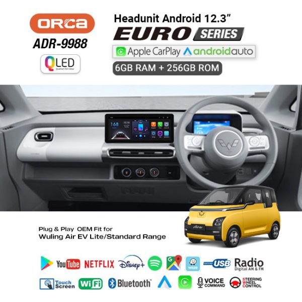 Head Unit Android Wuling Air EV Lite 12.3″ inch ORCA EURO Series QLED 2K HD