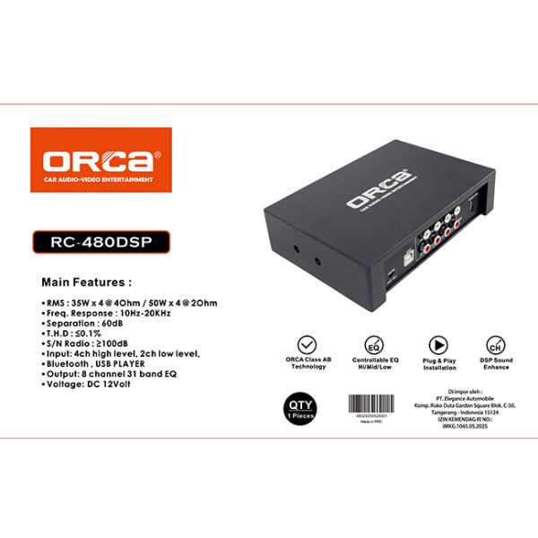 ORCA RC-480 DSP Amplifier Power 4X35W Processor 6CH - Image 2