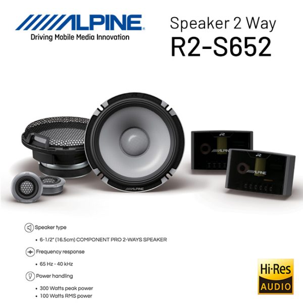 Speaker ALPINE R2-S652 2 Way Hi-Res Pro Audio 6.5” inch