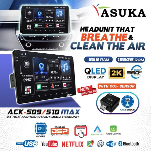 Head Unit Android ASUKA ACK 509/510 MAX QLED 2K RAM 8GB/ROM 128GB - Gambar 2