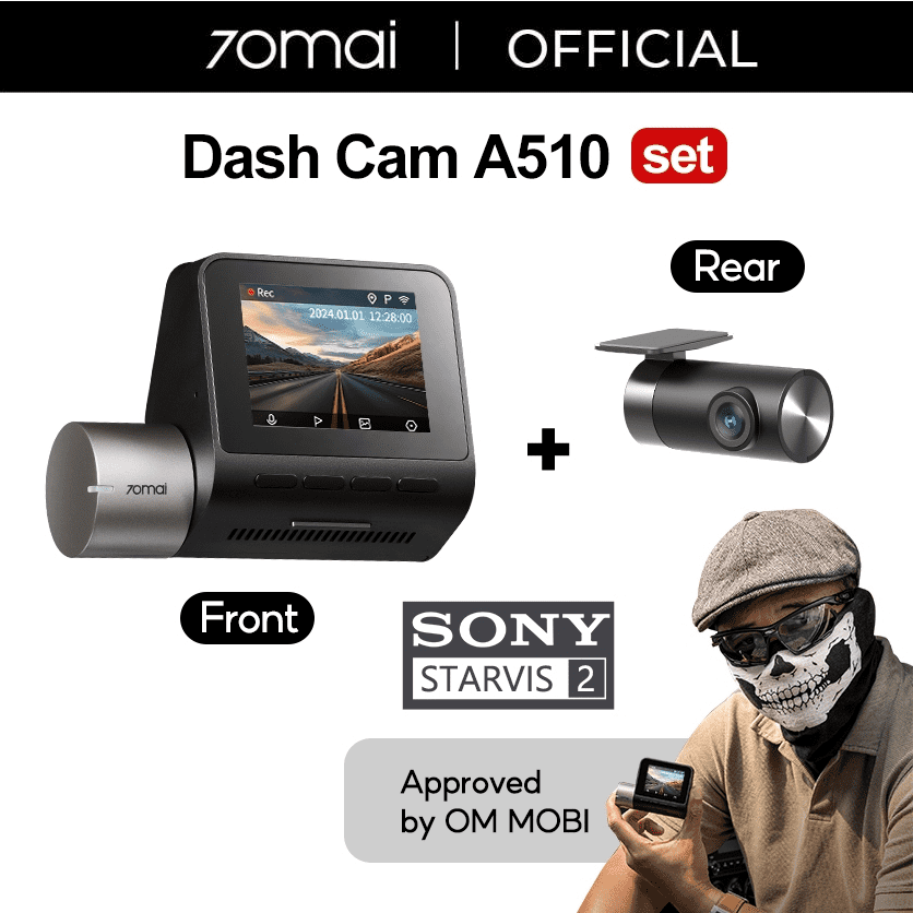 Dash Cam 70mai Pro Plus A510 4K DVR GPS ADAS Set (Depan+Belakang) - Gambar 2