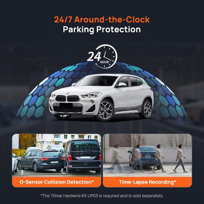 70mai Dash Cam A800SE Set 4K Super Capacitor Battery Voice Control WI-FI 6 Dashcam Mobil Dual Kamera Front Rear - Gambar 7