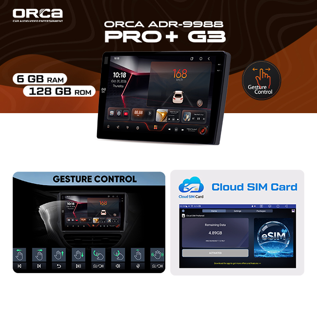 Head Unit Android ORCA PRO+ G3 series RAM 6GB ROM 128GB Gesture Control NFC Reader - Gambar 4