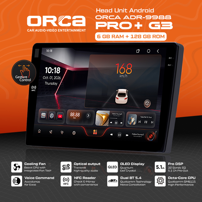 Head Unit Android ORCA PRO+ G3 series RAM 6GB ROM 128GB Gesture Control NFC Reader