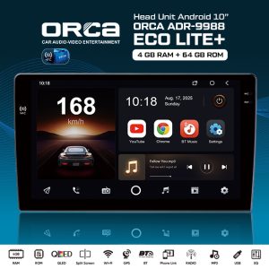 Head Unit TV Android ORCA ECO LITE+ PLUS NFC Layar HD 1K QLED RAM 4GB ROM 64 GB
