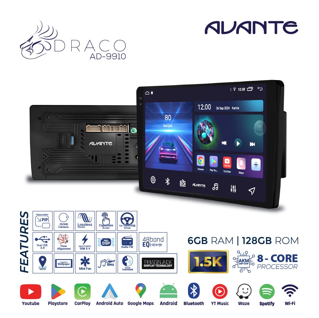 Head Unit Android AVANTE DRACCO RAM 6GB ROM 128GB
