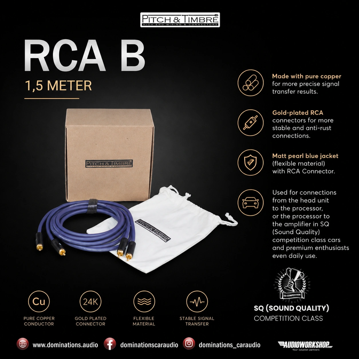 Pitch & Timbre Kabel RCA B 1,5 / 3 / 5 Meter