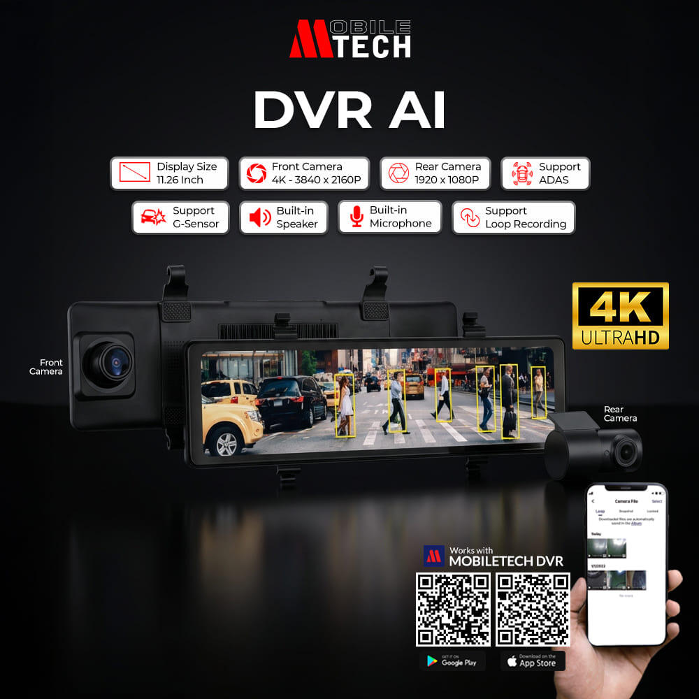 MTECH Dash Cam DVR 11.26" Kamera 2 Arah Monitor Spion Tengah