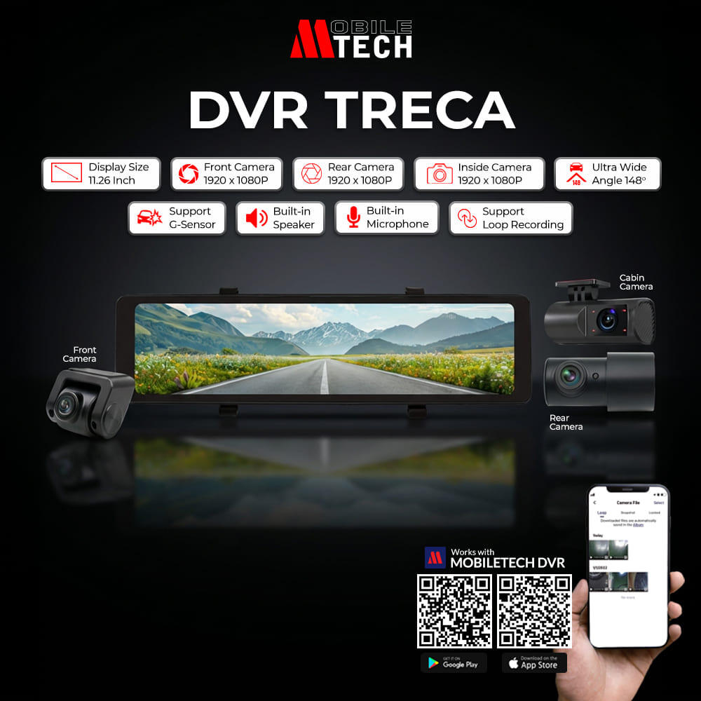 MTECH Dash Cam DVR 11.26" Kamera 3 Arah Monitor Spion Tengah