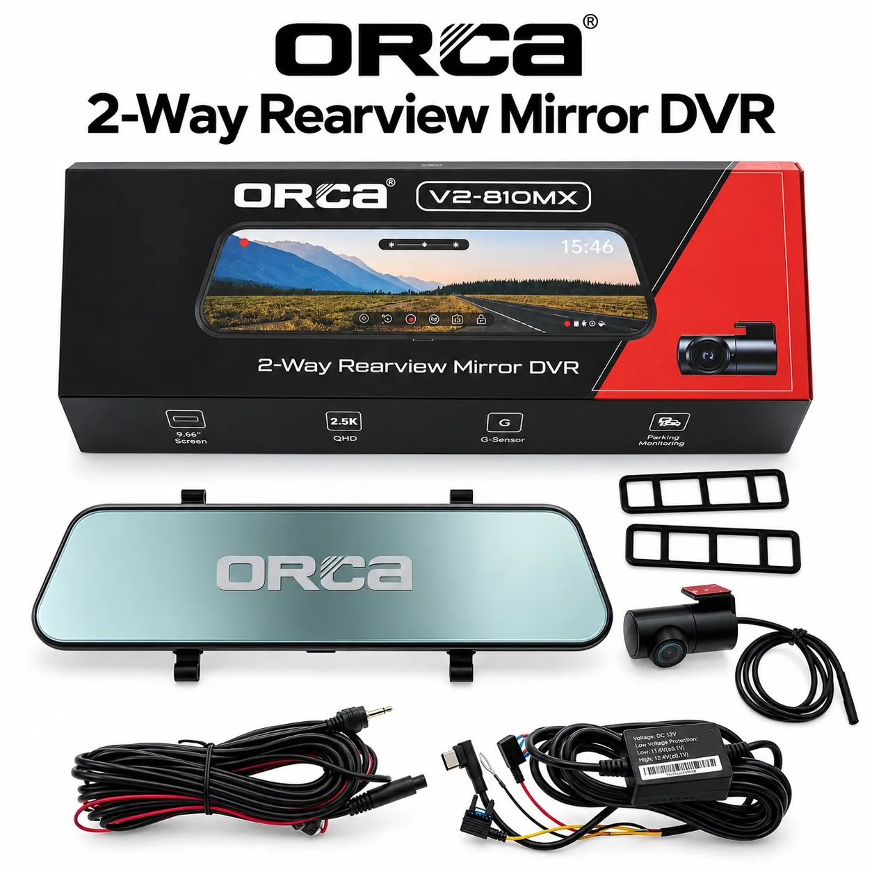 Kamera DVR Mobil 9.66 Inch ORCA V2810MX Dashcam Spion Digital Dual Camera 2 Way Front Rear View 2K HD