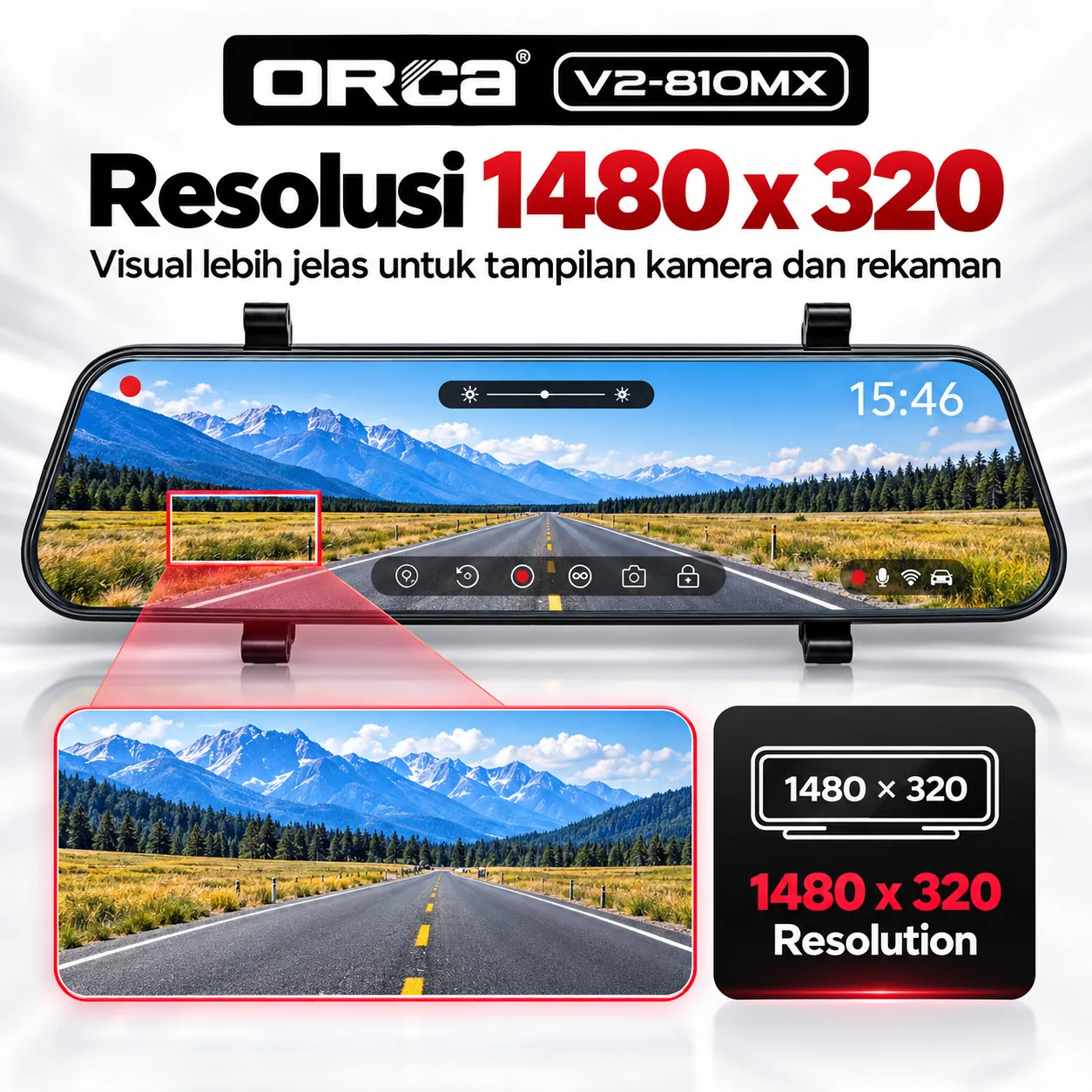 Kamera DVR Mobil 9.66 Inch ORCA V2810MX Dashcam Spion Digital Dual Camera 2 Way Front Rear View 2K HD - Gambar 3